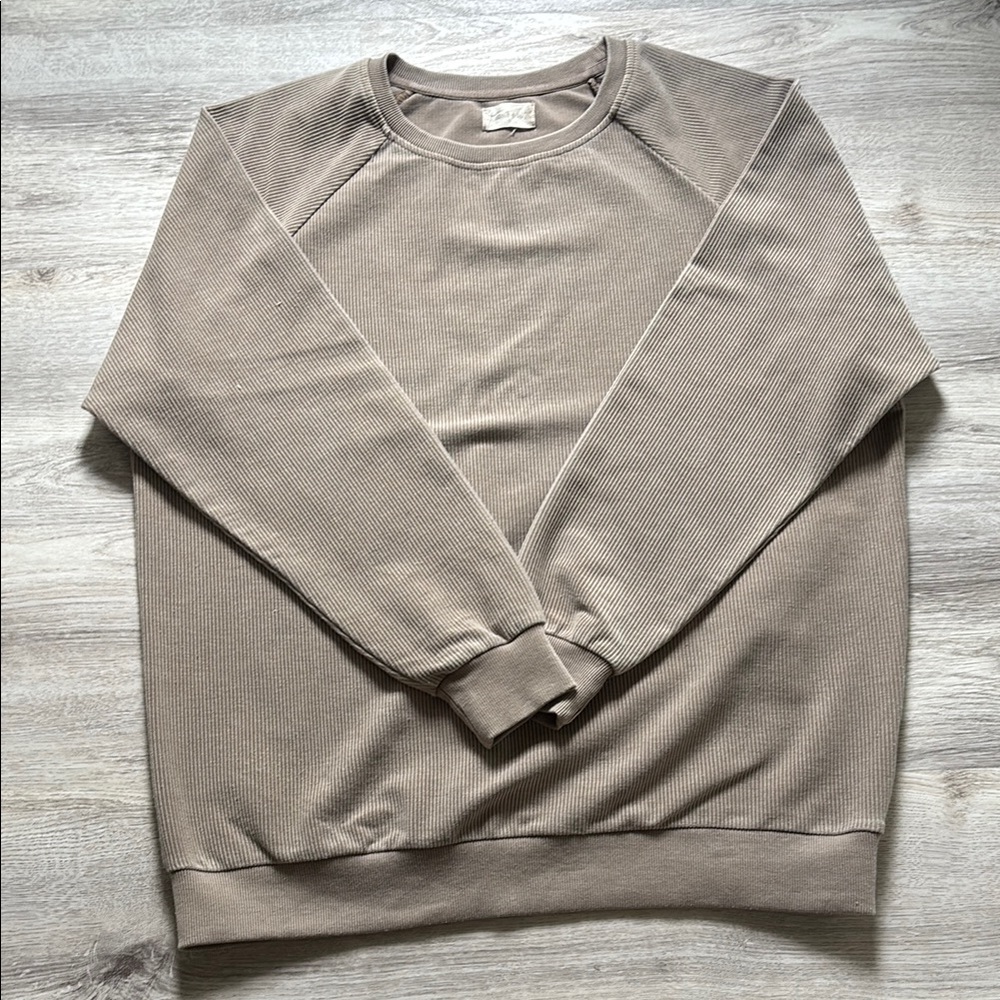 Altar'd State Tan Crewneck Sweater with Ribbed Details